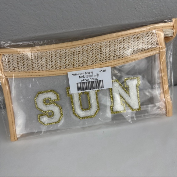 NWOT Stylish Clear Bag with Beige& Gold Cosmetic Bag SUN Summer bag - Picture 5 of 6